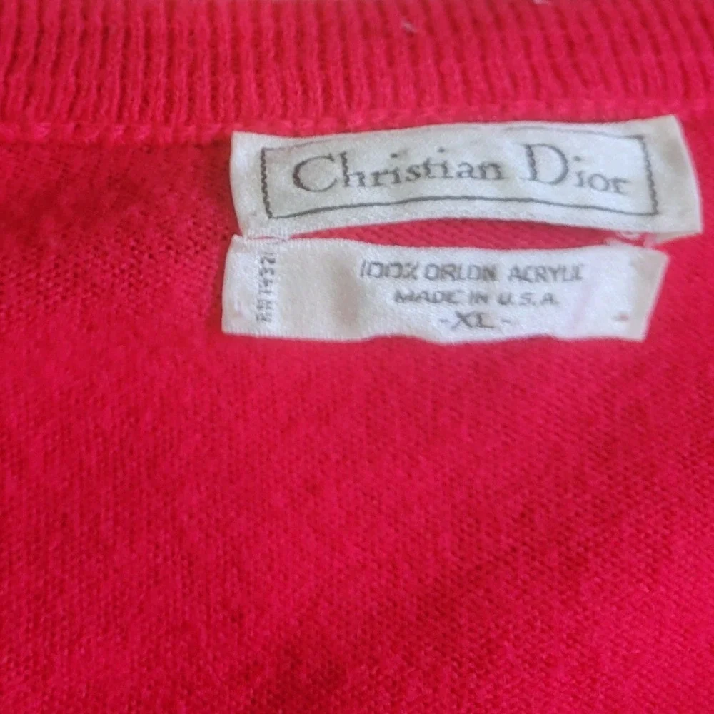 Christian Dior Vintage Pink V-Neck Sweater Mens XL Orlon Acrylic Made in USA